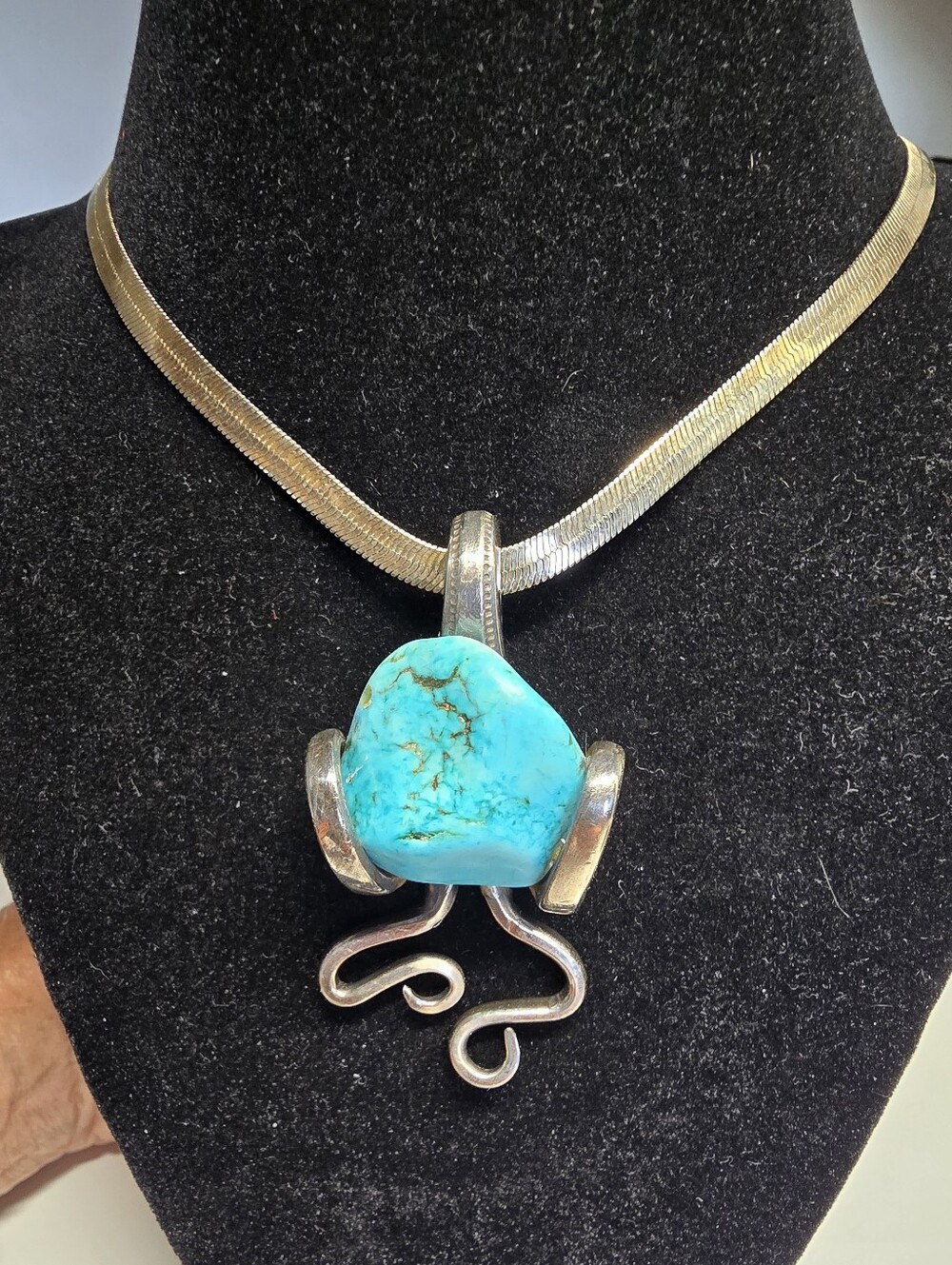 NWOT Vintage Artisan Upscaled Silver Fork & Turquoise Pendant